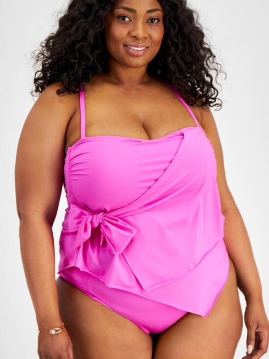 BECCA Other - Becca ETC Plus Size 1X Pink Side-Tie Ruffle Adjustable Tankini Top NWT